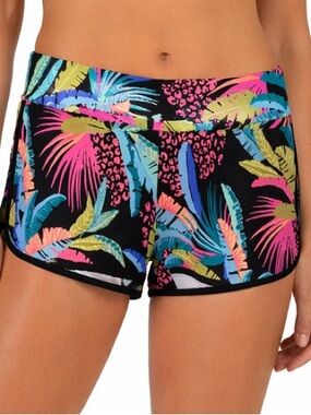 Tropical Swim Shorts Women XL Beach Vacation Pool Colorful Palm Print